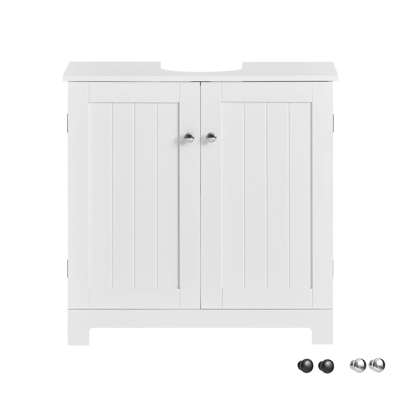 SoBuy Badeværelsesunderskab - Pladsbesparende badeværelsesskab med døre og justerbar hylde - MDF-badeværelsesunderskab, til gulvstående håndvaskHvid, 60x60x29cm, BZR18-II-W