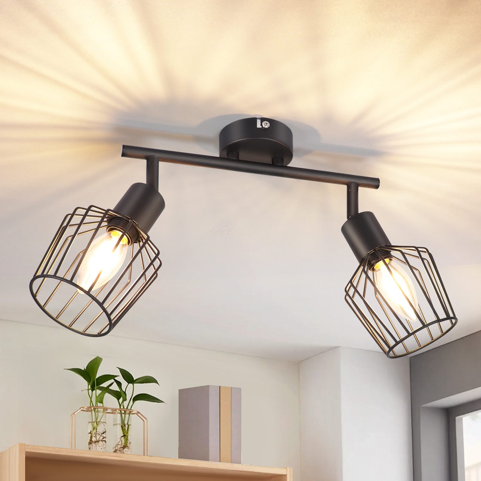 NETTLIFE 2 E14 - loftspotlight - metal, 350° drejelig industriel entrelampe, væglampe til entre og stue, sort