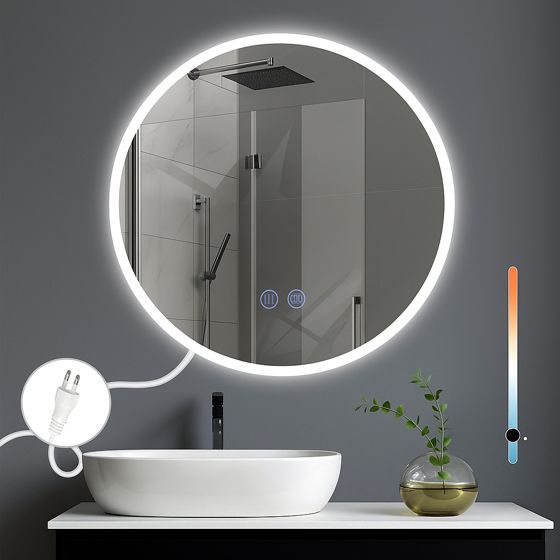 NETTLIFE Spejl med belysning, LED - vægspejl, IP44 rundt, 60 cm med touchfunktion. Oplyst, rundt, spejl, dæmpbar. Med lys.