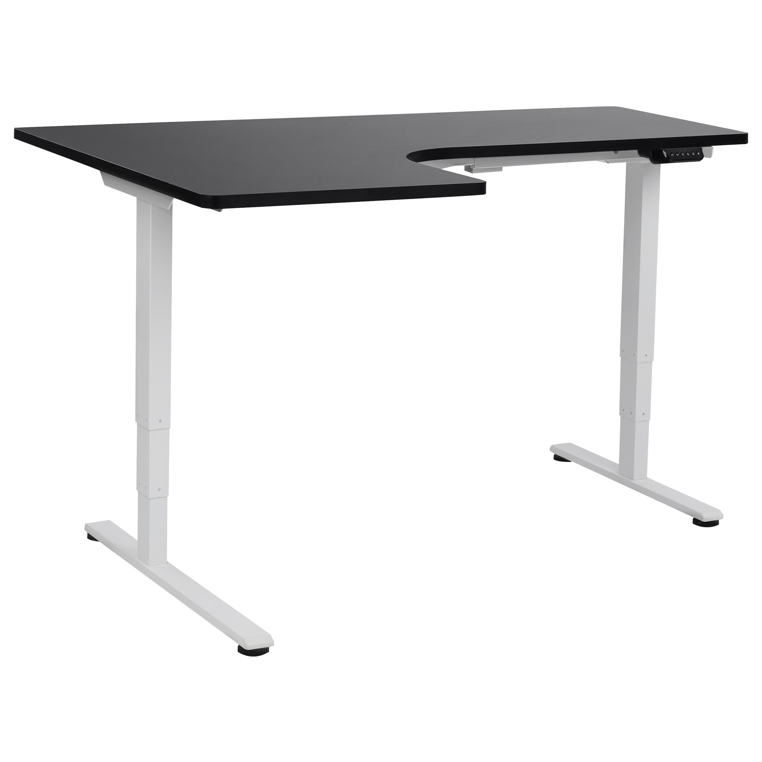Elektrisk justerbart hjørneskrivebord DESTINES 160 cm 109 cm Sort/hvid Venstrevendt