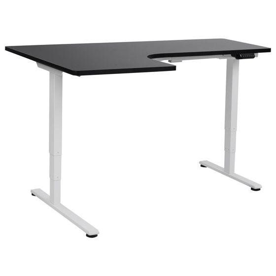 Elektrisk justerbart hjørneskrivebord DESTINES 160 cm 109 cm Sort/hvid Venstrevendt