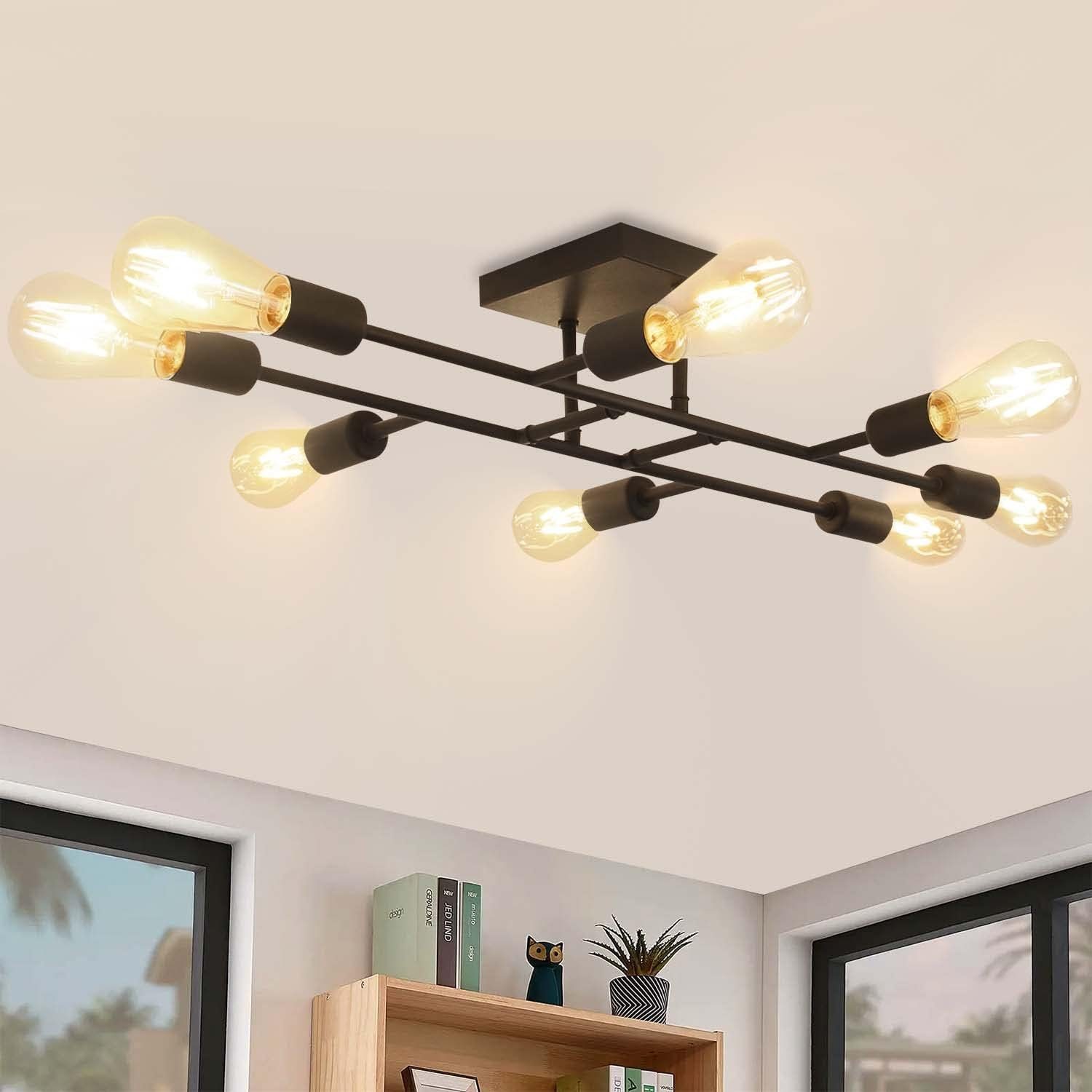 NETTLIFE - loftslampe, til stue, sort, 8 flammer, vintage - loftslampe, E27, rustik