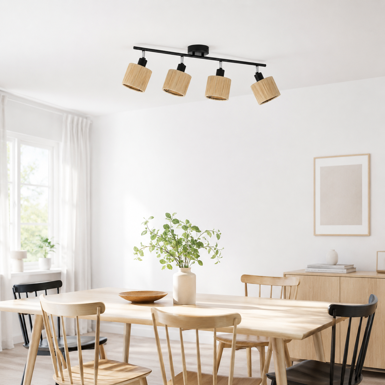 NETTLIFE loftspotlight med 4 flammer, E14, natursort loftslampe, papir, til stuen