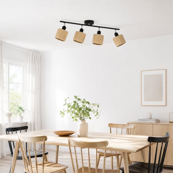 NETTLIFE loftspotlight med 4 flammer, E14, natursort loftslampe, papir, til stuen