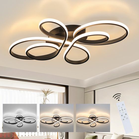 NETTLIFE moderne dæmpbar LED-loftlampe, sort, 66 cm, 65 W, med fjernbetjening, egnet til spisestue, kontor