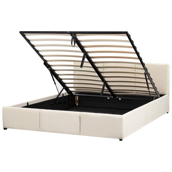 Seng med opbevaring BOUSSE Velour Lys Beige 160 x 200 cm