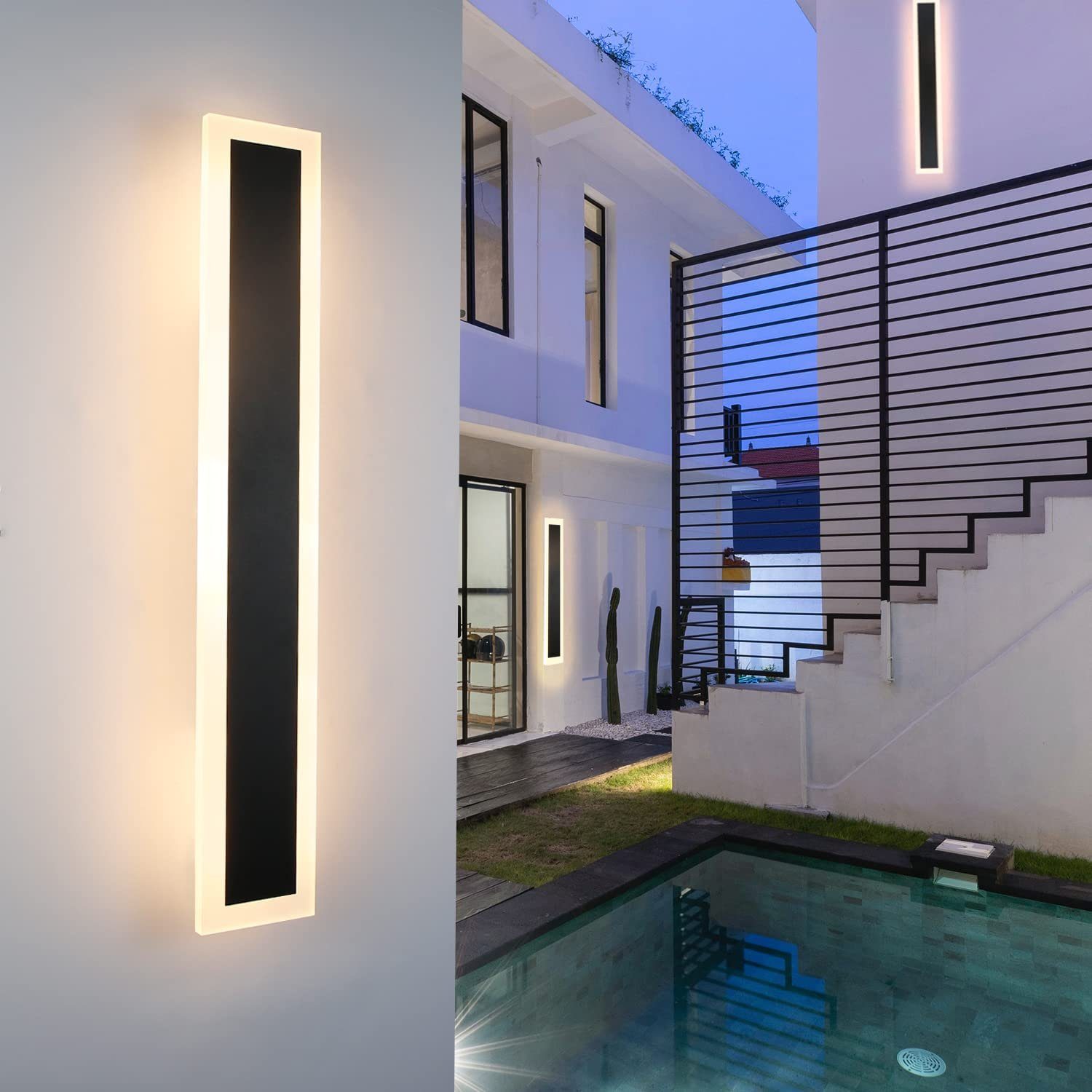NETTLIFE LED - udendørs væglampe,: 50 cm, lang, indendørs væglampe, 10 W, sort, væglampe, 3000 K, moderne, udendørslampe, IP65
