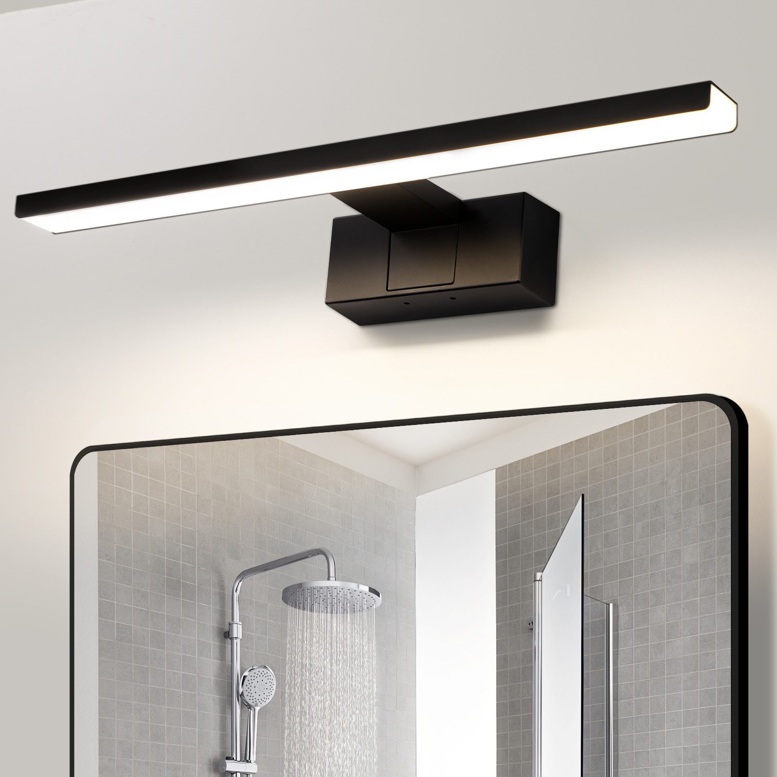 NETTLIFE LED væglampe til badeværelset, spejllampe, IP44, moderne, neutralt hvidt lys 4000K, 12W, 60x5,1x12,8 cm, sort