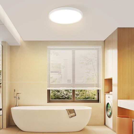 NETTLIFE LED - loftlampe, flad, sort, 18 cm, 15 W, rund. Badeværelse, lille, varm hvid, 3000 K.