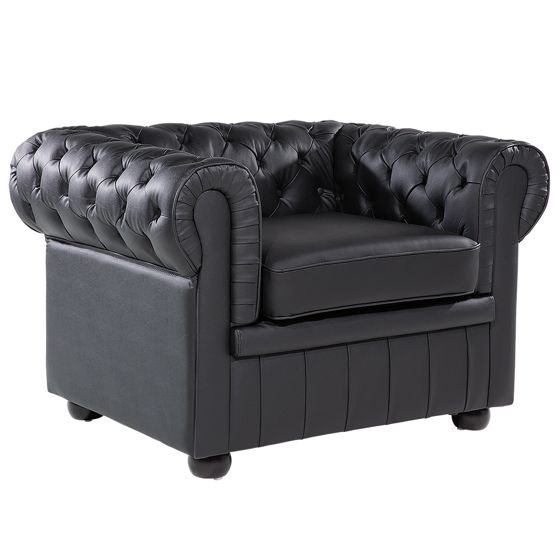 Lænestol CHESTERFIELD Ægte læder Sort