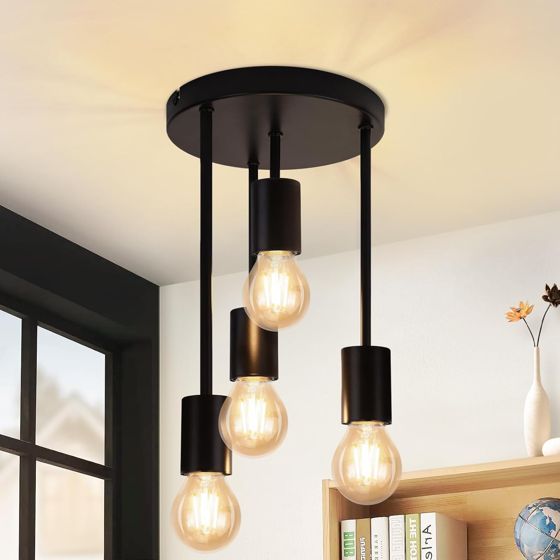 NETTLIFECeilinglampe Vintage, sortLoftlampe, 4 lyskilder, E27, retro, industriel metal, Uden, pærer