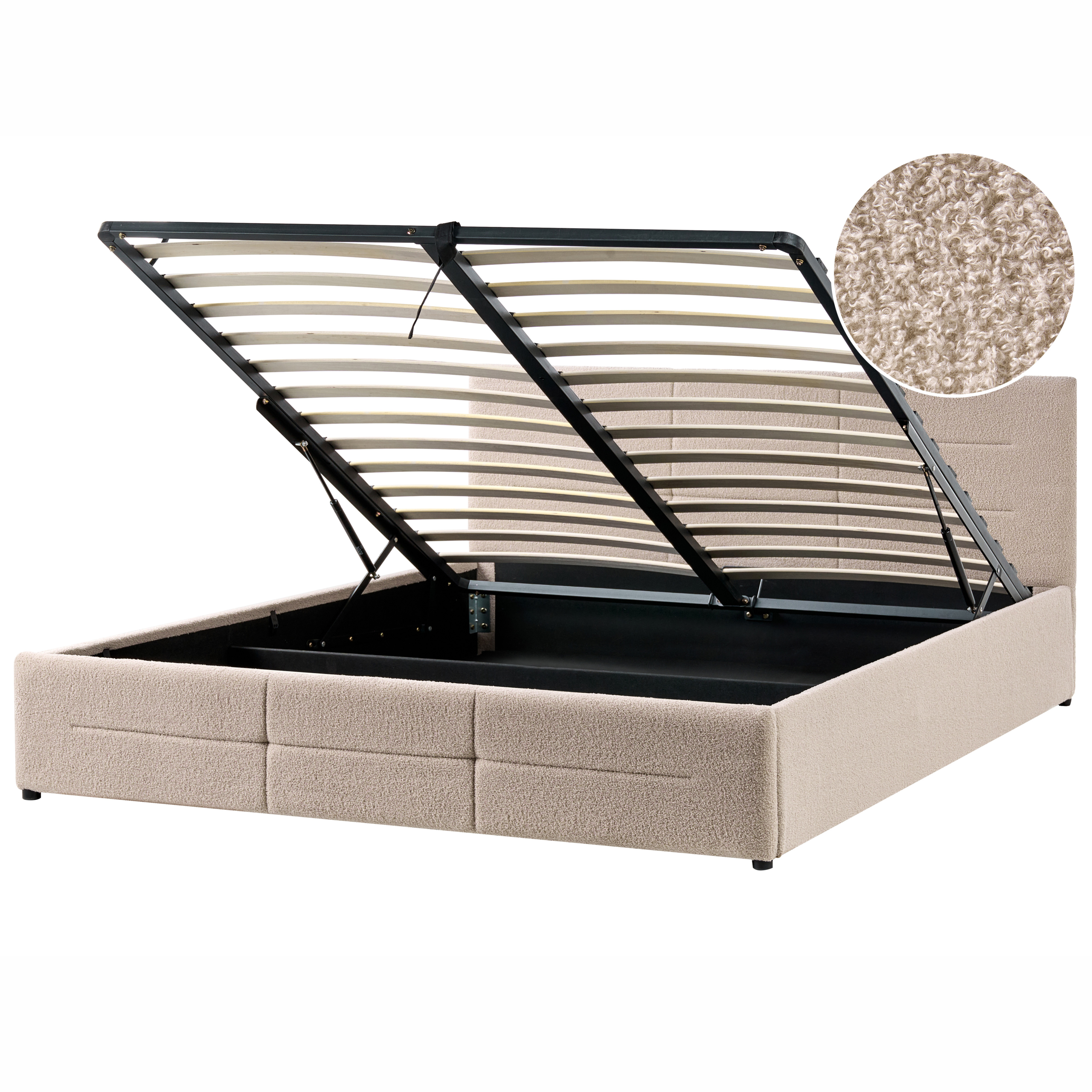 Seng med opbevaring MASSOGNES Boucle Beige 180 x 200 cm