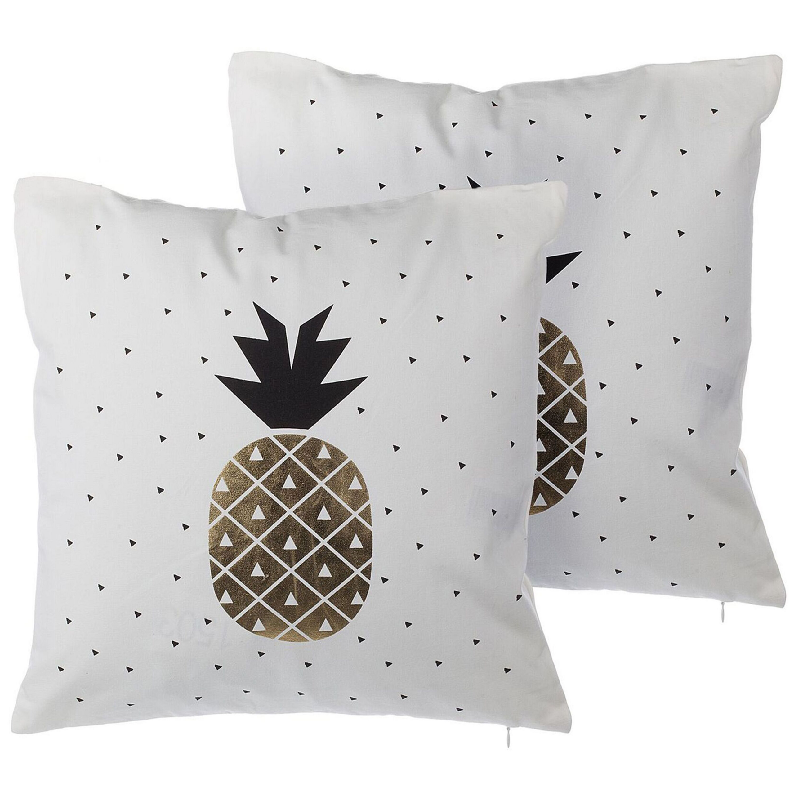Sæt af 2 pyntepuder YASMIN 45 x 45 cm Bomuld Hvid Guld Sort Plante mønster