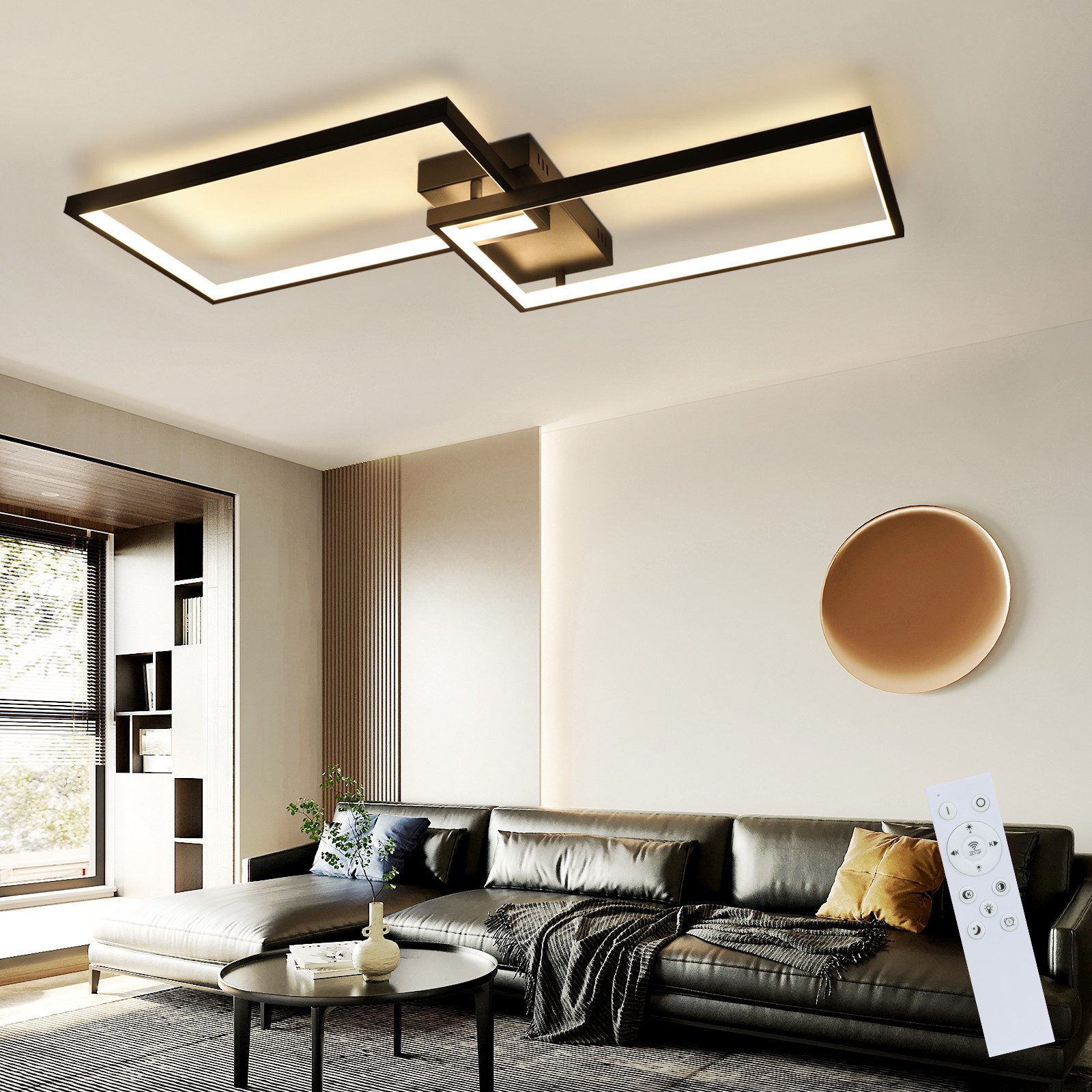 NETTLIFE LED - loftlampe, sort 80 cm moderne, dæmpbar til stueMed fjernbetjening 48W rektangulær, formet