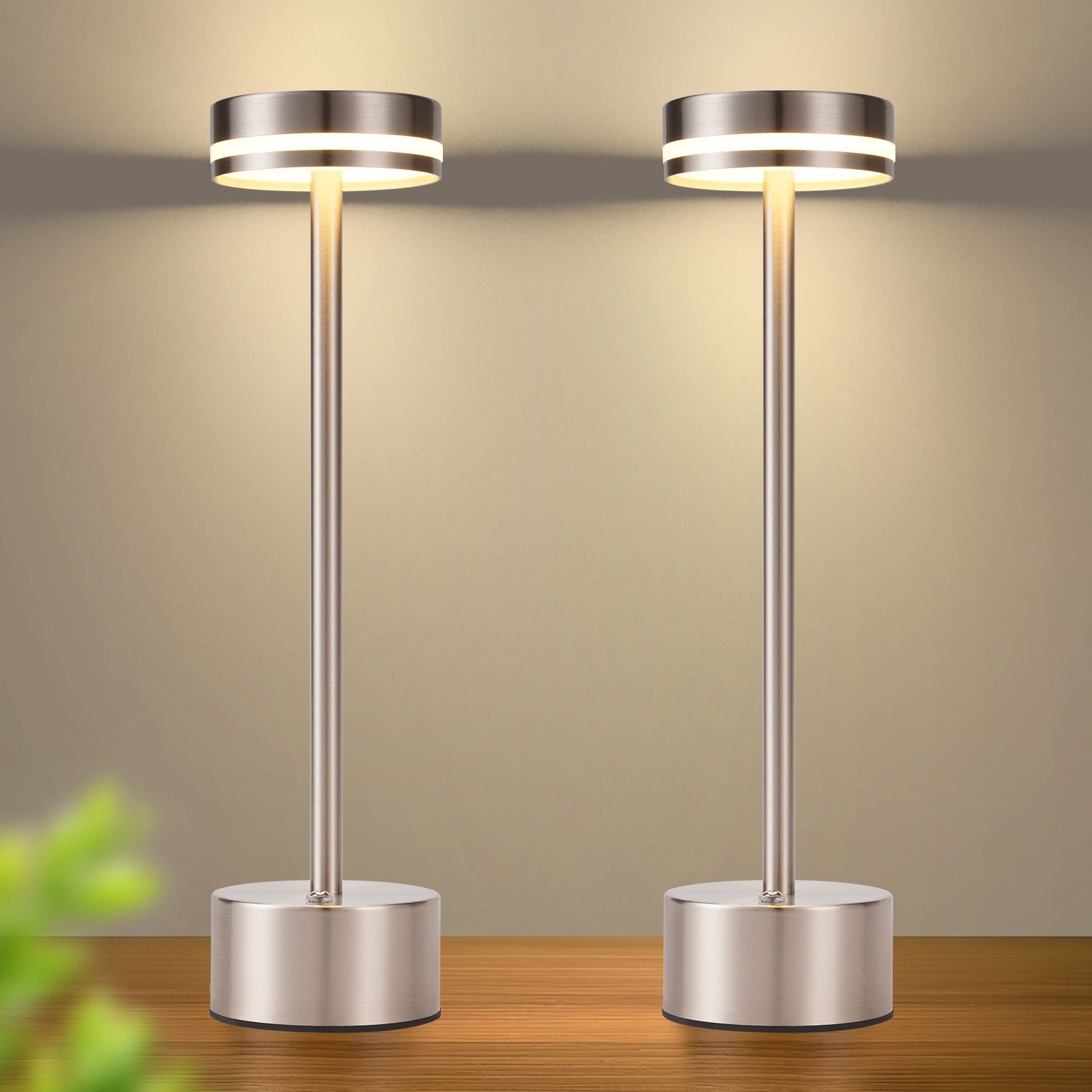 NETTLIFE nettlife trådløs LED-bordlampe batteridrevet dæmpbar genopladelig usb-c touch guld bordlampe sølv 2 stk.