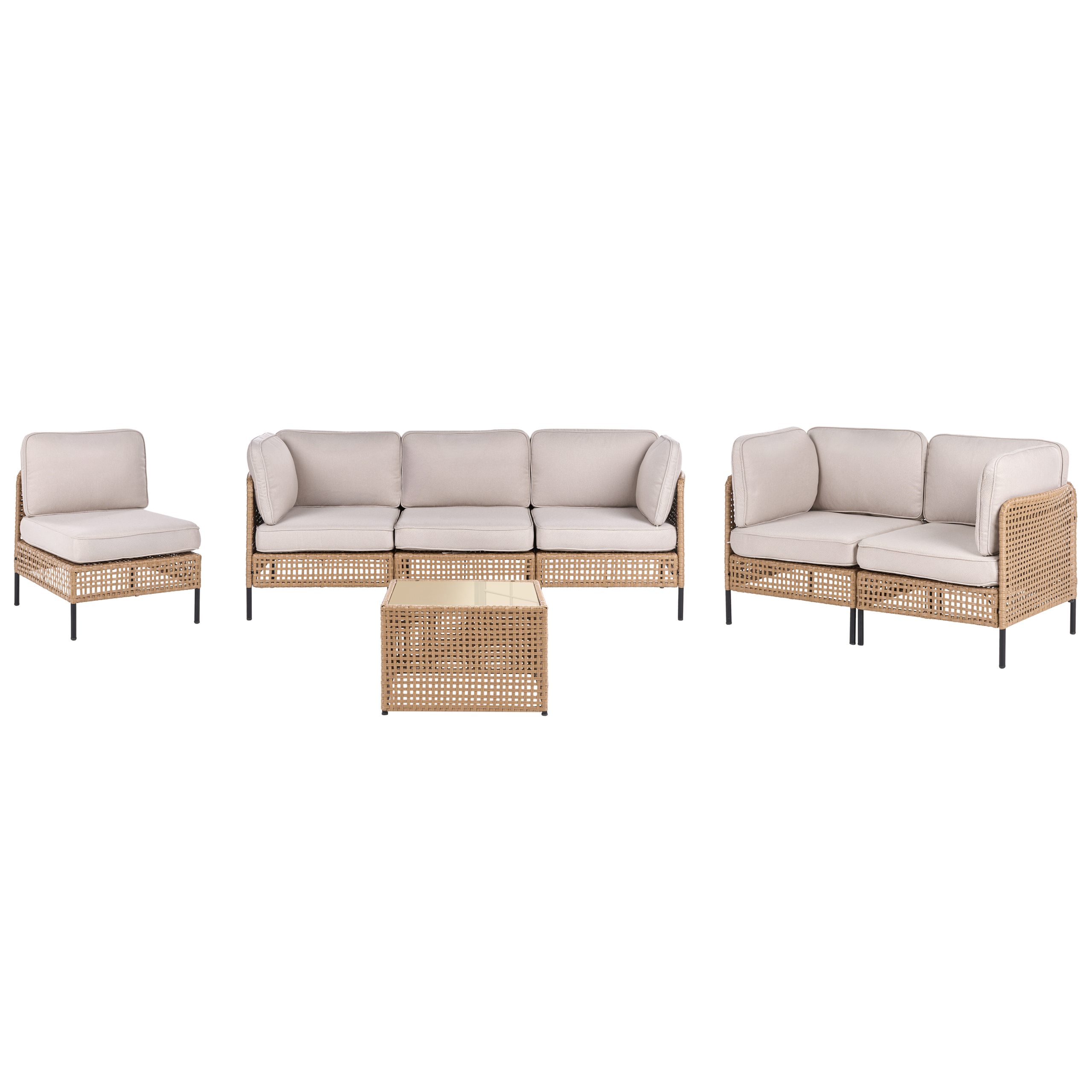 Loungesæt med bord 6 personers OMEGANA PE-rattan Lys Beige