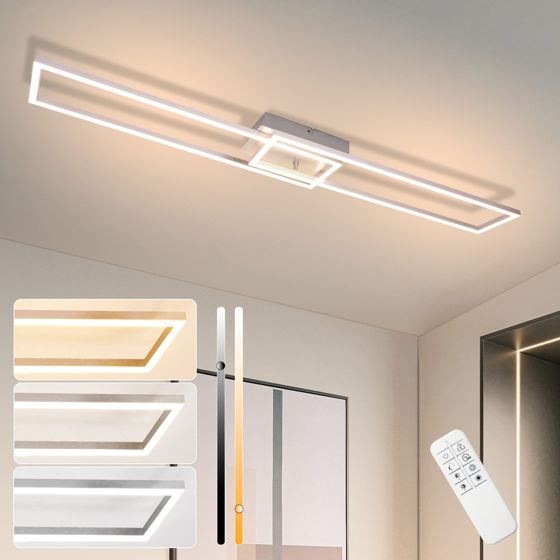 NETTLIFE LED - loftslampe, til soveværelset - 2Frame soveværelseslampe, 102 cm, moderne dæmpbar. Med fjernbetjening, sølvfarvet loftslampe 36 W.