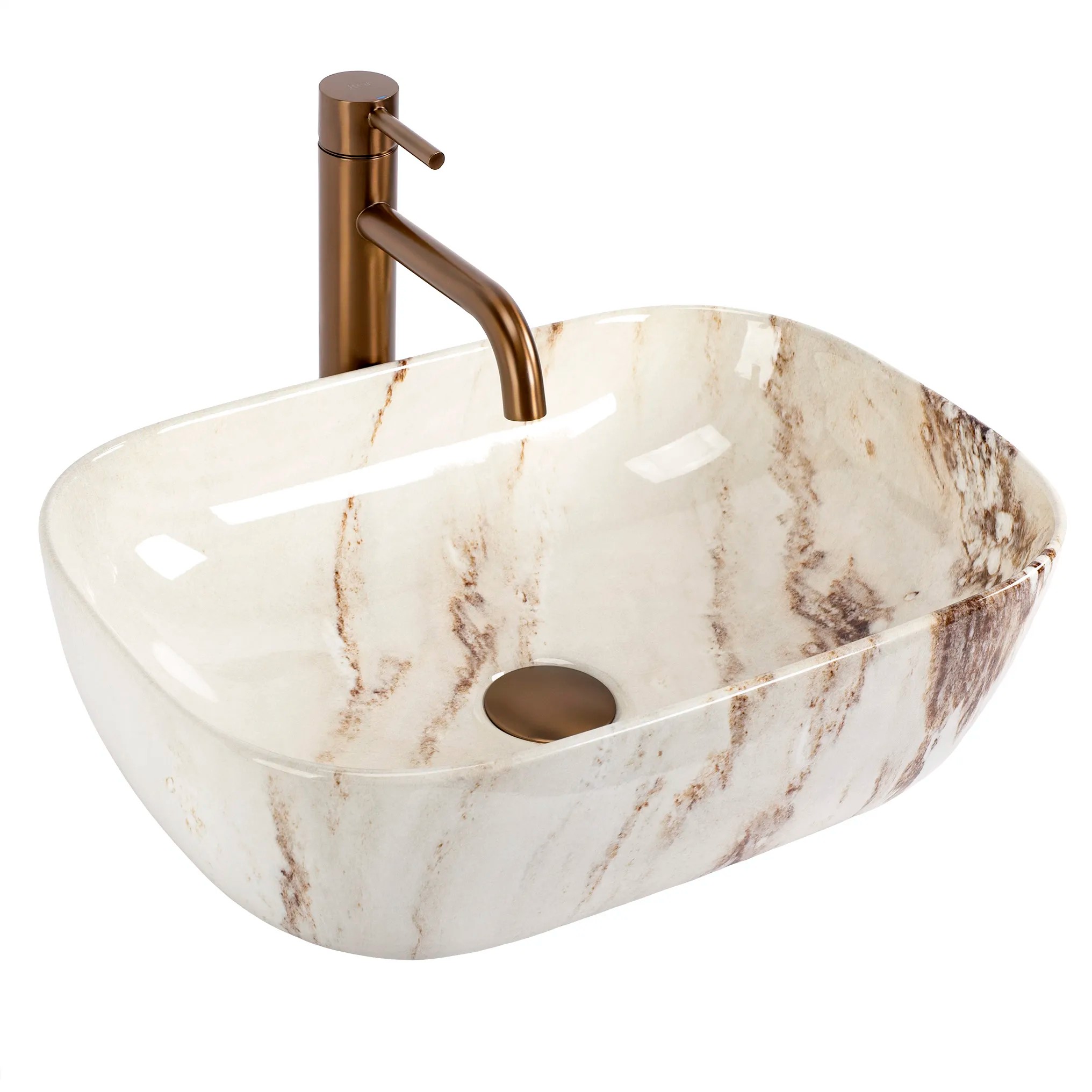 REA bordmonteret håndvask Marrone shiny Beige, 46,5x33x13,5cm