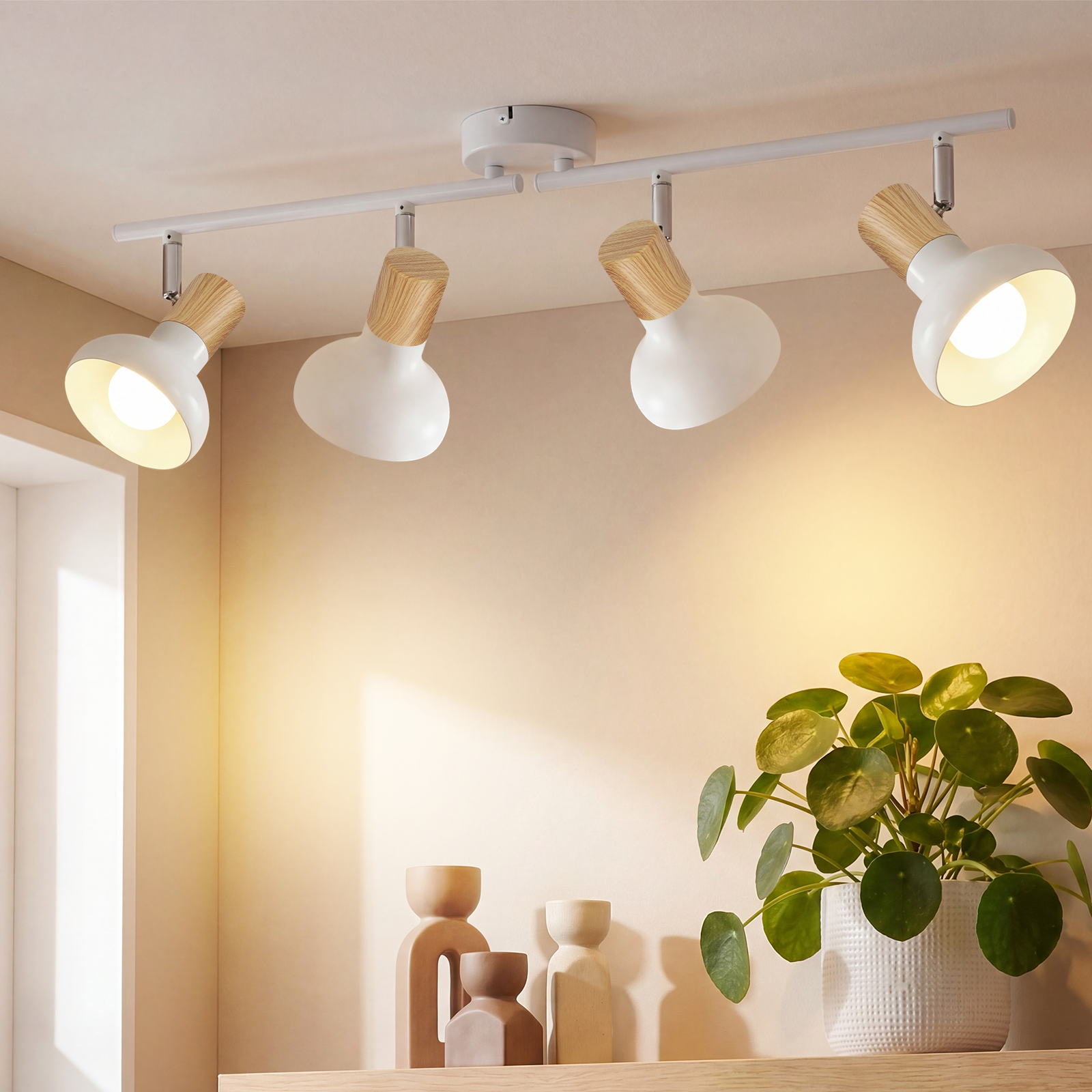 NETTLIFE Vintage - Loftspotlampe E14 Indendørs brug 350° Drejelig Hvid 4 Runde Pærer til Hotelstue