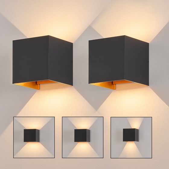 NETTLIFE LED - væglampe, sort, 2 stk. - udendørs/indendørs væglampe, 5W, justerbar Dobbeltstrålende Vandtæt, IP65, 230V, 3000K