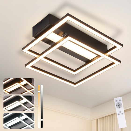 NETTLIFE LED - loftlampe til stuen, 2 rammer, sort, moderne, firkantet, dæmpbar, ideel til gangen