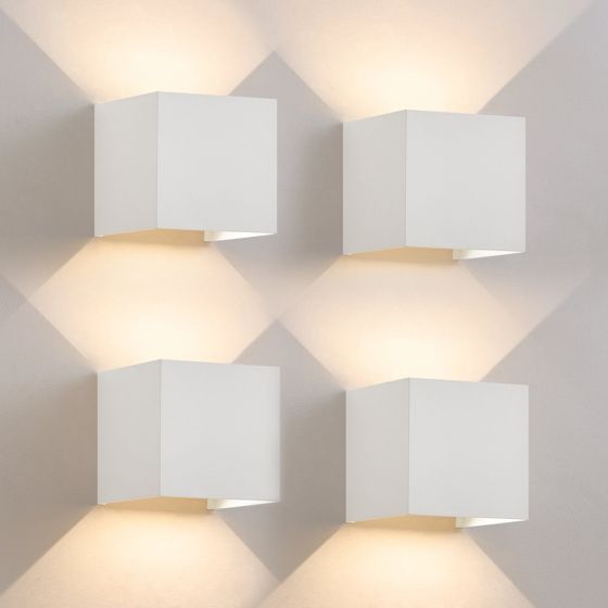 NETTLIFE 5W, LED - væglampe, 4 stk. - Udendørs/indendørs væglampe Hvid, justerbar Dobbeltstrålende Vandtæt, IP65, 230V, 3000K