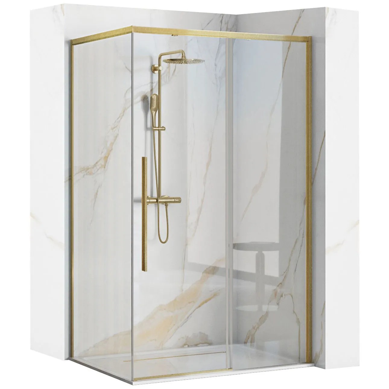 REA brusekabine SOLAR 100x80 Børstet guld, 100x80x195cm