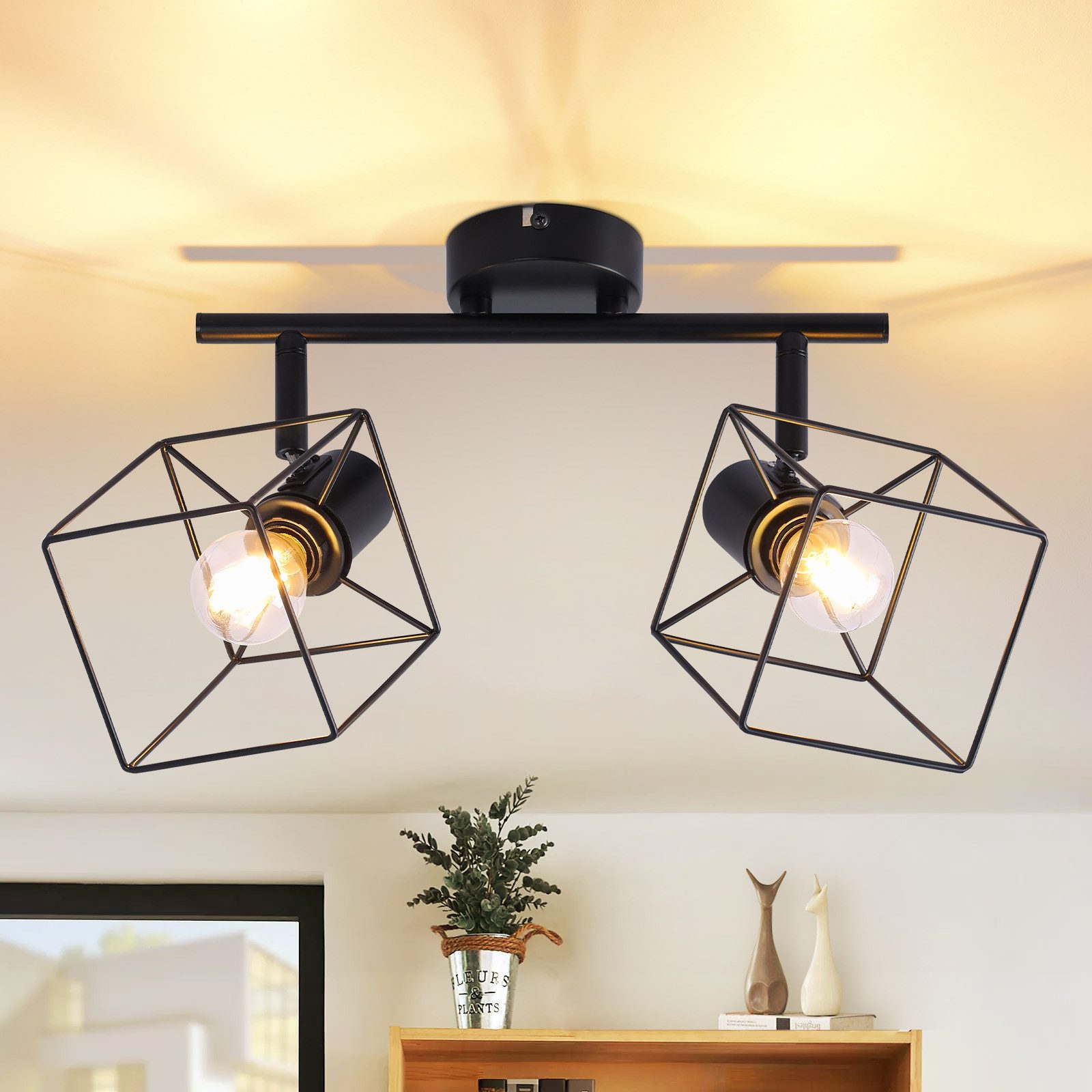 NETTLIFE sort loftspotlight E14 350° drejelig vintage - metalloftslampe uden pære til soveværelse