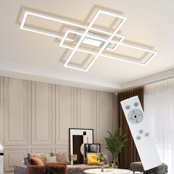 NETTLIFE dæmpbar LED loftlampe, 50W hvid med fjernbetjening, moderne design, stue soveværelse, geometrisk Til køkken entré
