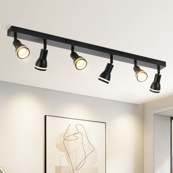 NETTLIFE Loftlampe med 6 Spots Sort: Metalloftlampe GU10 Indendørs Drejelig Spot Uden Pærer
