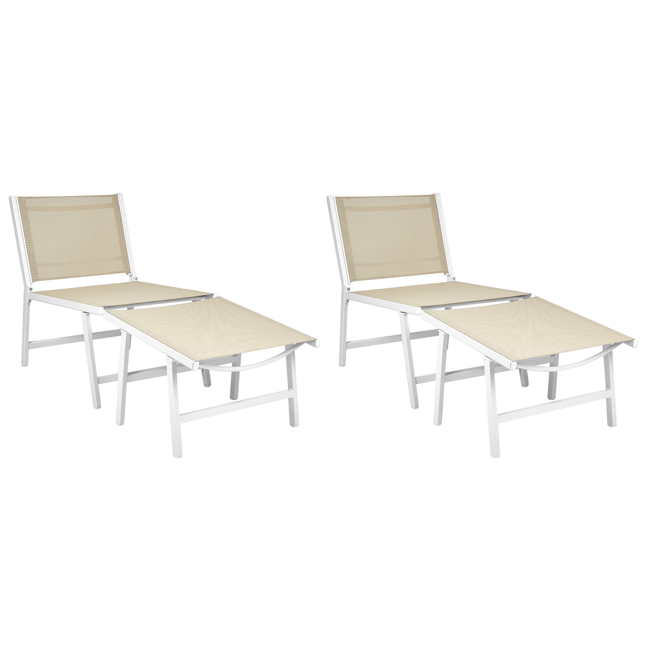Sæt af 2 havestole MARCEDDI med fodskammel Metal Hvid/beige