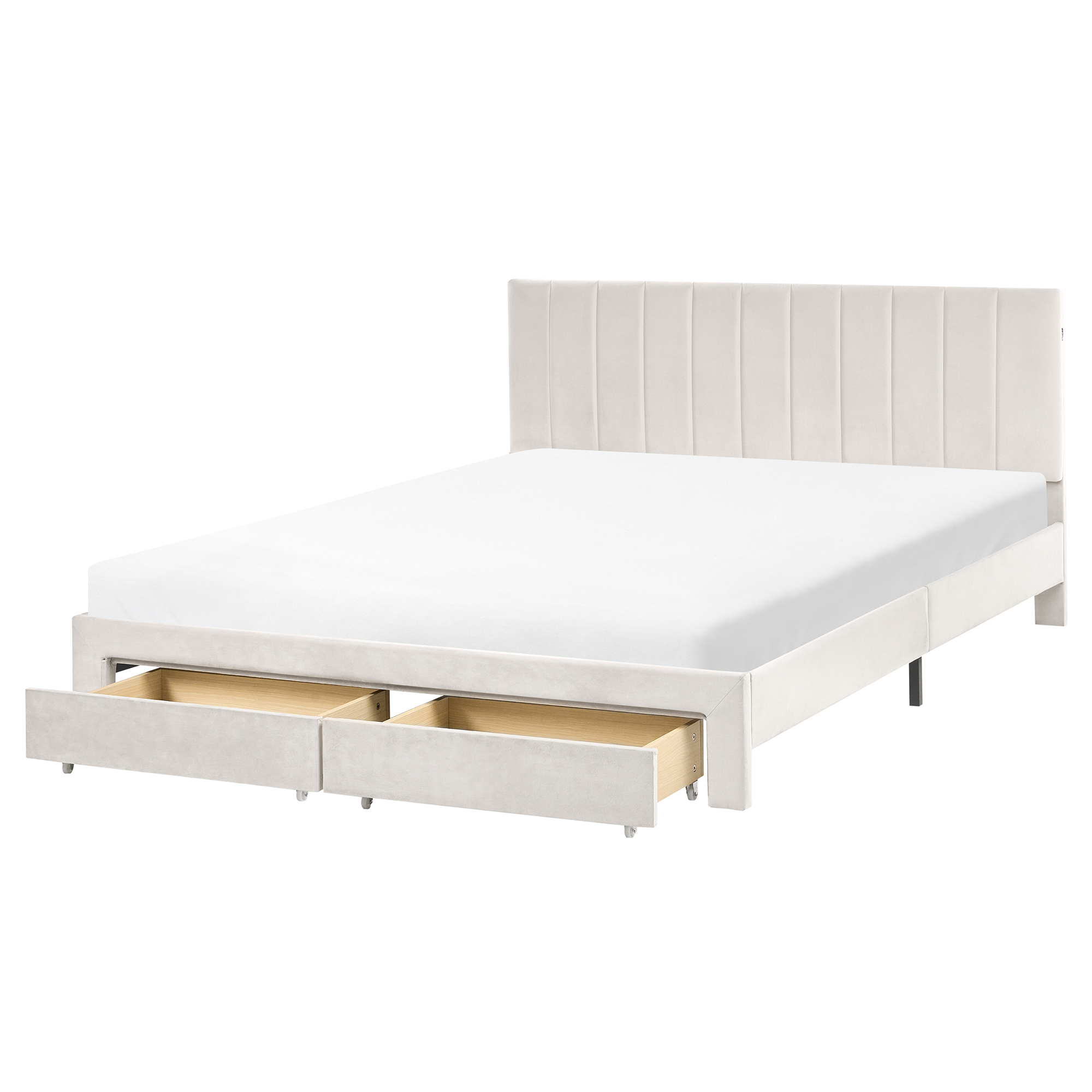 Seng med skuffer til opbevaring LONZAC Velour Cremehvid 160 x 200 cm
