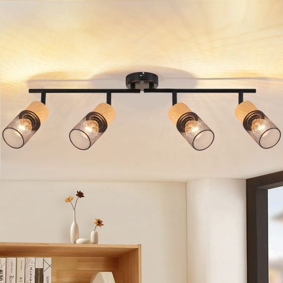 NETTLIFE loftslampe i træ E14 loftslampe 350° justerbar vintage - væglampe køkkenlampe justerbar uden pære