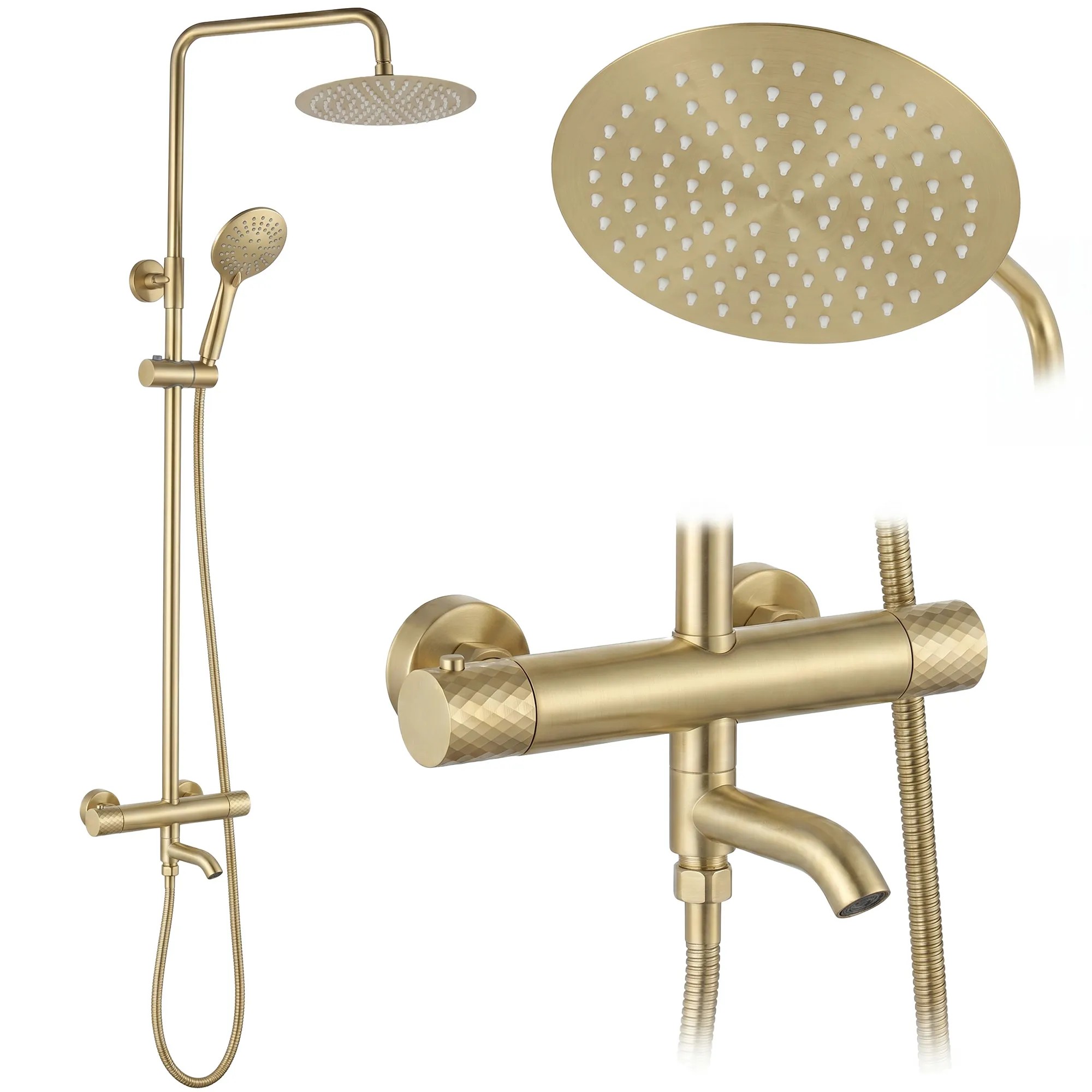 REA brusesæt Lungo Diamond Børstet guld, 15x15x117cm
