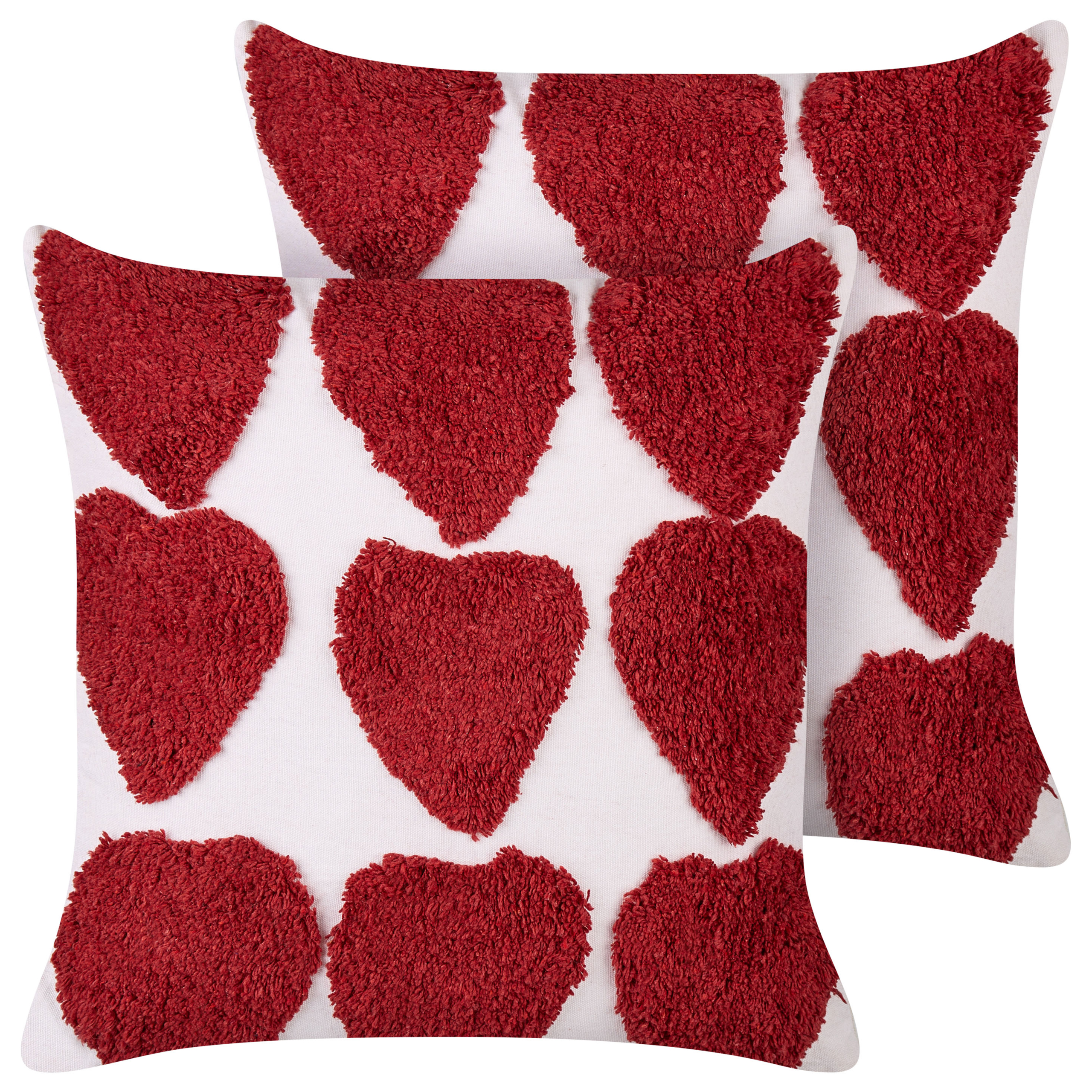 Sæt af 2 pyntepuder MINGORA 45 x 45 cm Bomuld Rød Hjerte mønster