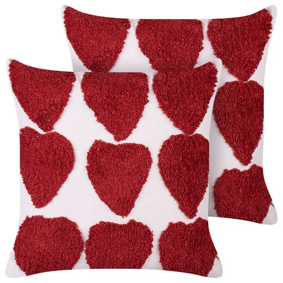 Sæt af 2 pyntepuder MINGORA 45 x 45 cm Bomuld Rød Hjerte mønster