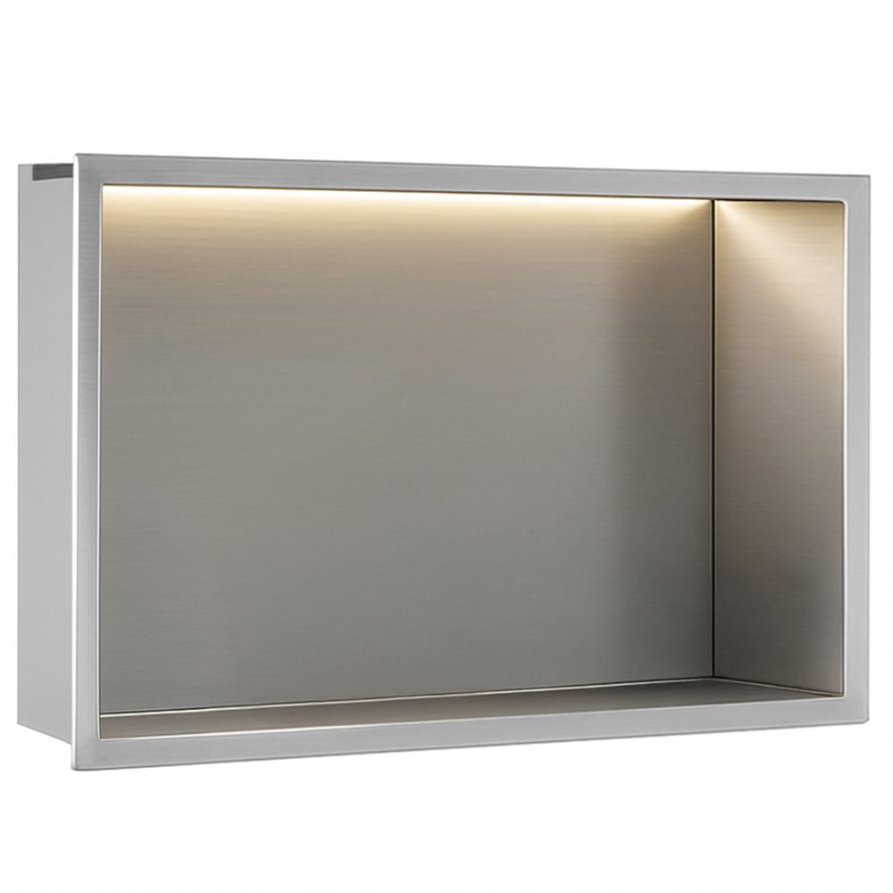 REA indbygget badeværelseshylde led30x45 Børstet stål, 10x45x30cm
