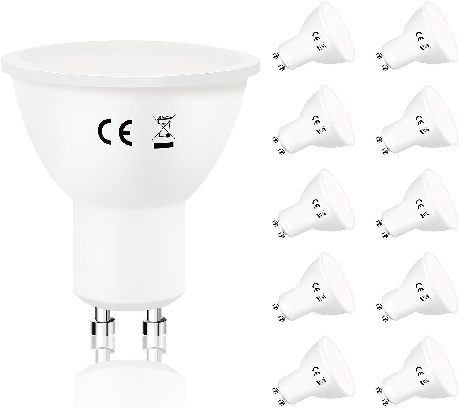 NETTLIFE 10 stk. GU10 LED-pærer, kold hvid, 6 W, 5000 K, erstatter 60 W energisparepære, 110° strålevinkel, ikke-dæmpbar pakke