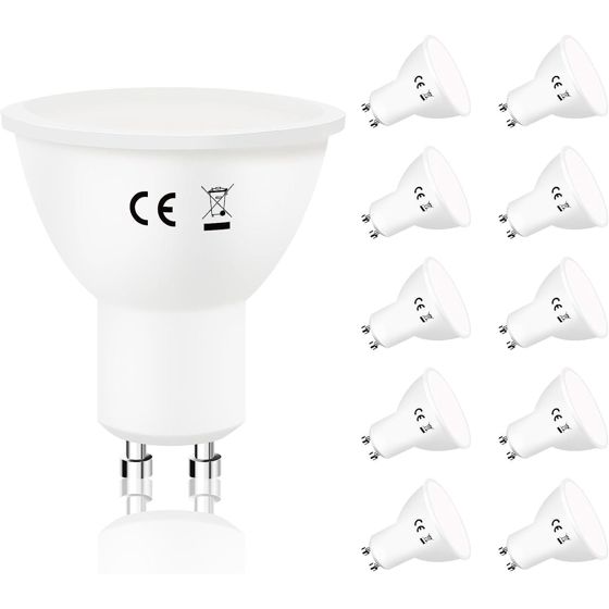 NETTLIFE 10 stk. GU10 LED-pærer, kold hvid, 6 W, 5000 K, erstatter 60 W energisparepære, 110° strålevinkel, ikke-dæmpbar pakke