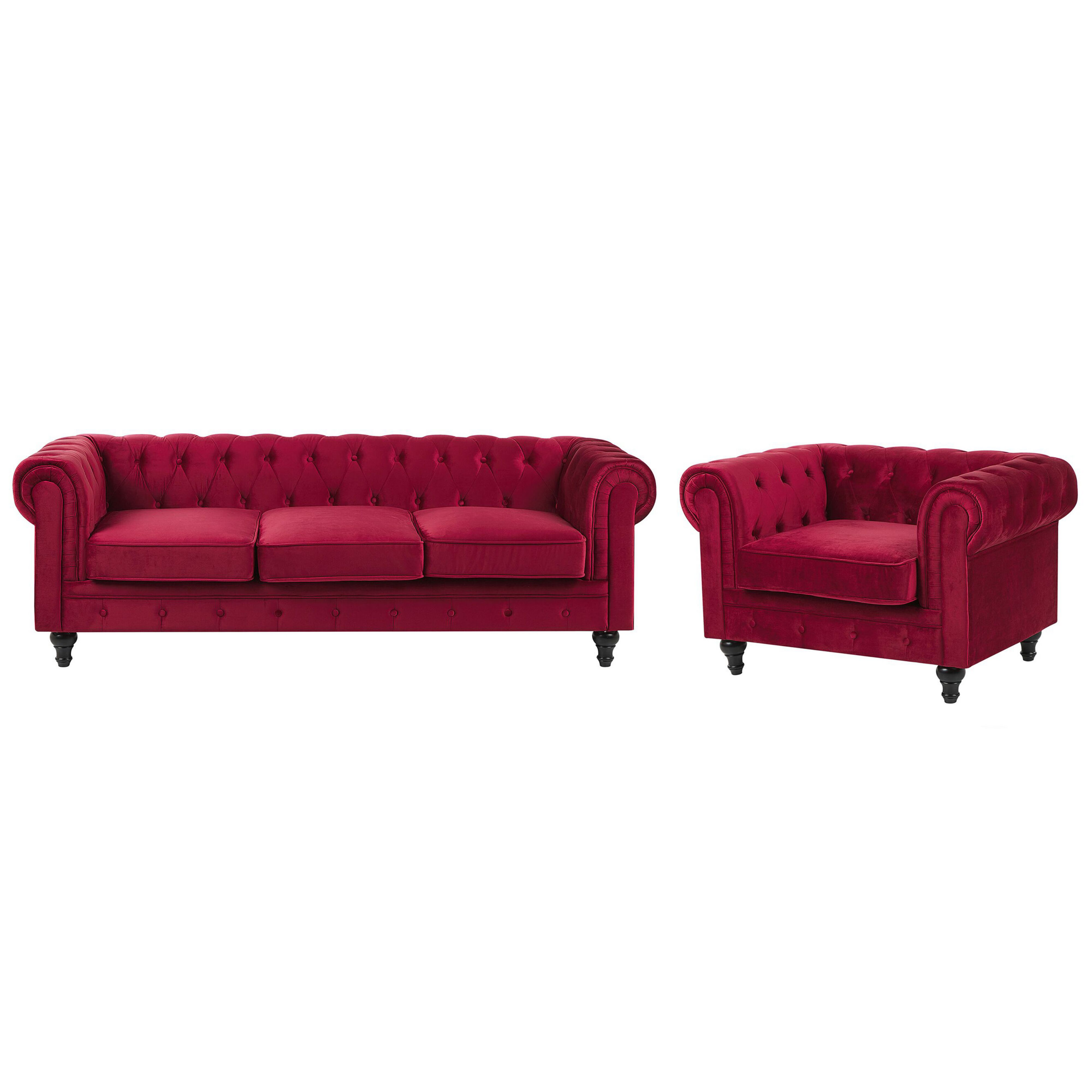 Sofasæt 4 personers CHESTERFIELD Velour Mørkerød