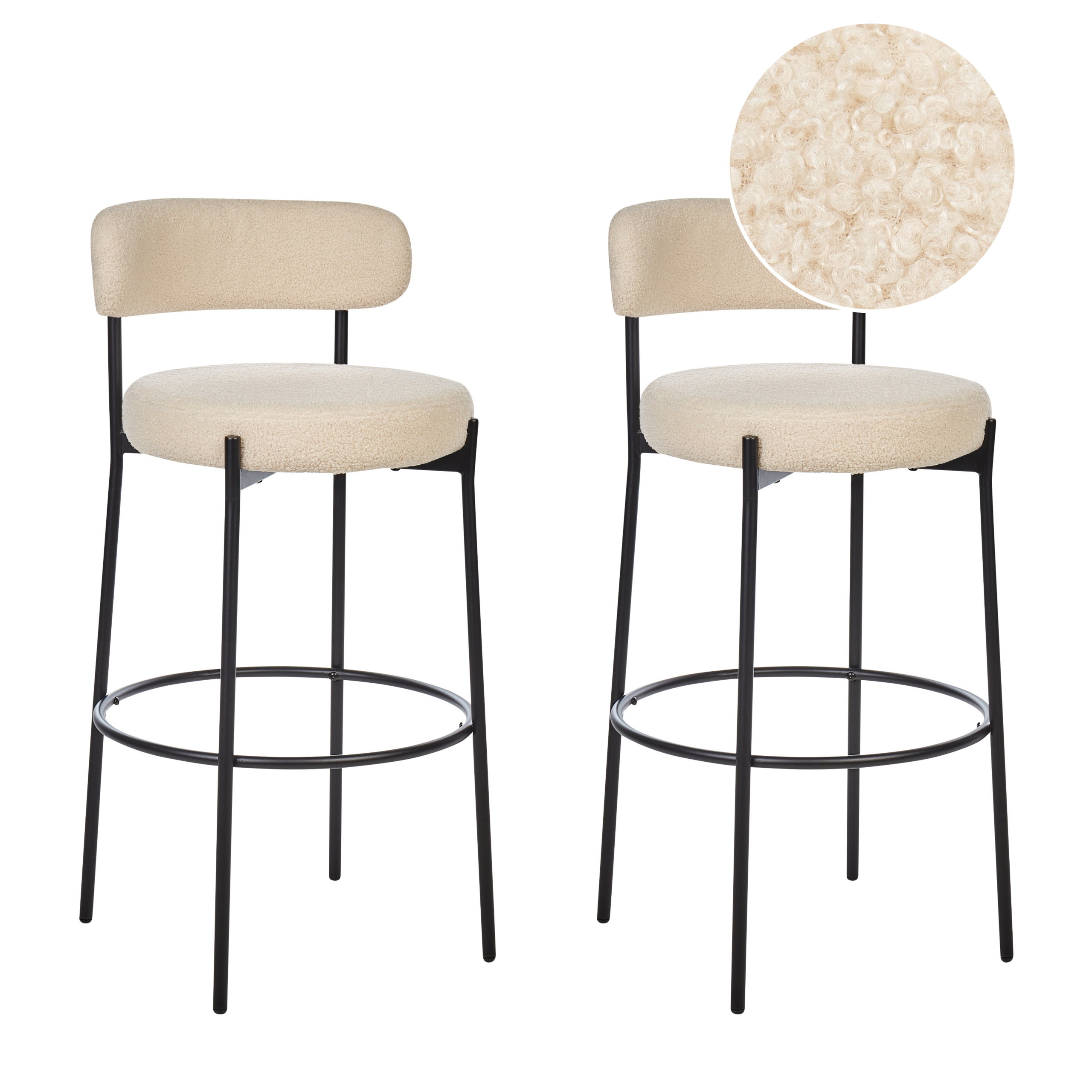 Sæt med 2 barstole ALLISON Boucle Lys Beige