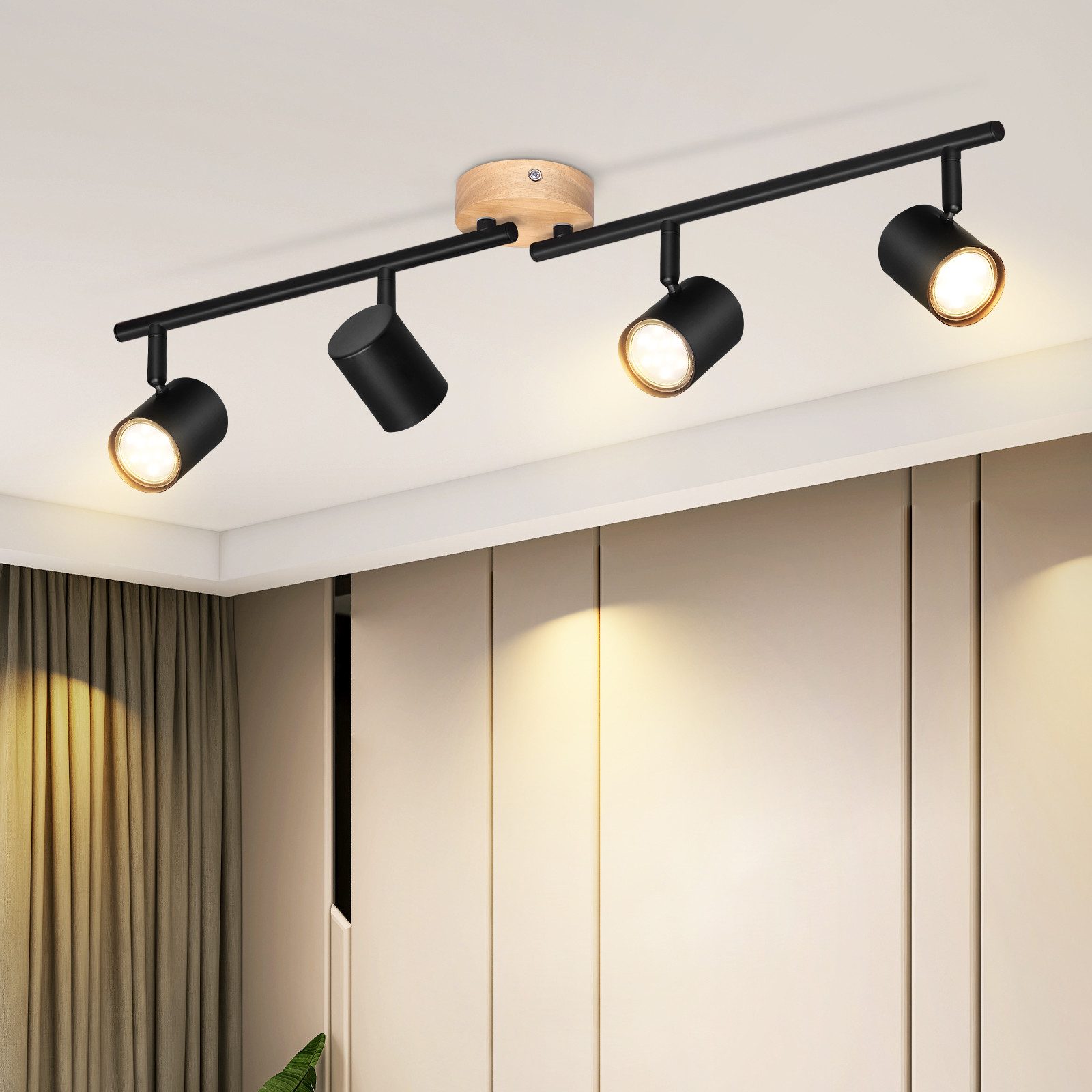 NETTLIFE LED - loftslampe med 4 flammer - sort loftslampe GU10 drejespot i træ uden lampe