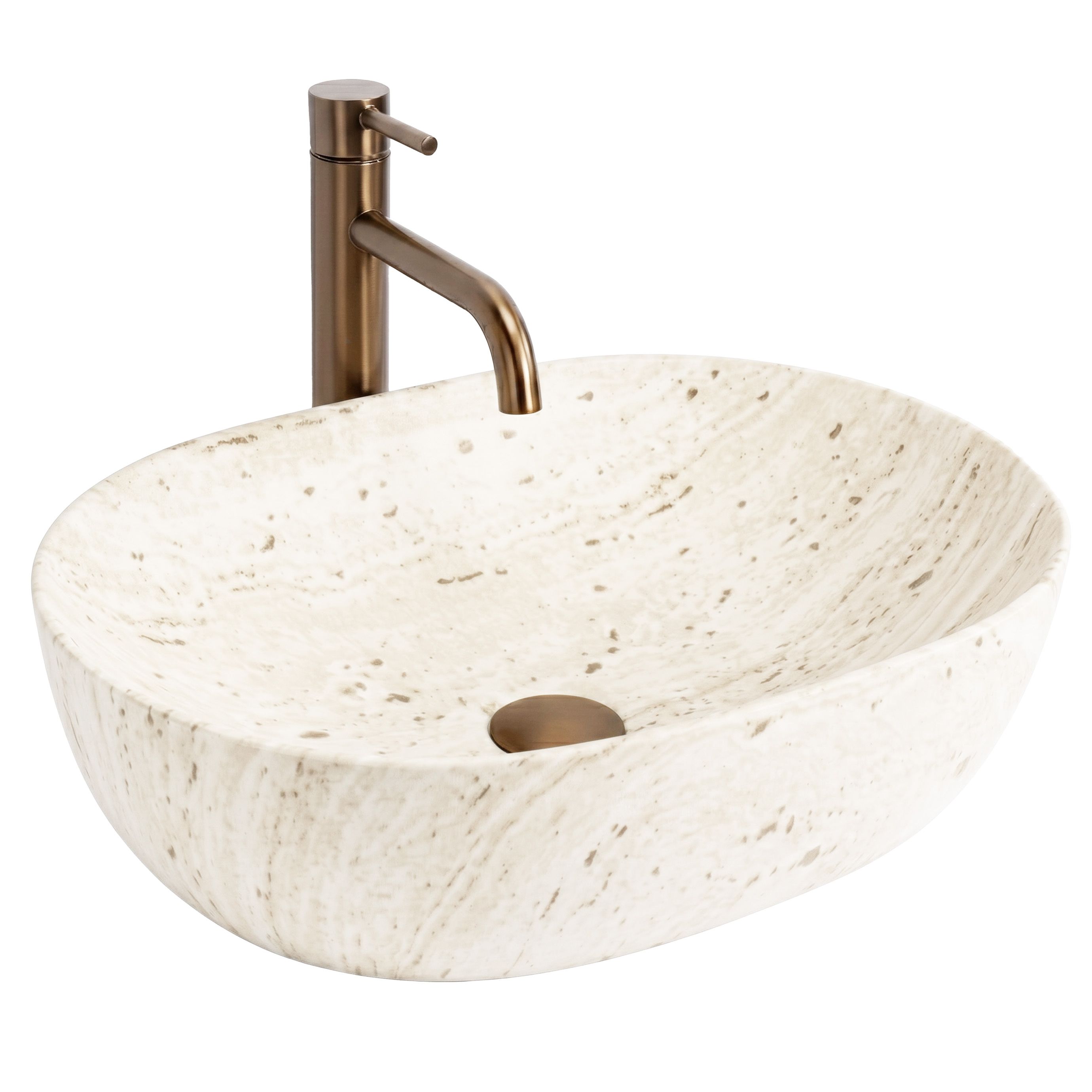 REA bordmonteret håndvask Amelia 48 Travertine Classic Beige, 48x34,5x13,5cm