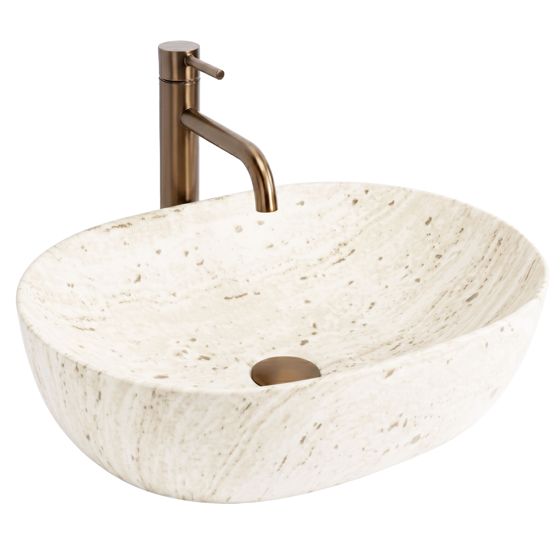 REA bordmonteret håndvask Amelia 48 Travertine Classic Beige, 48x34,5x13,5cm