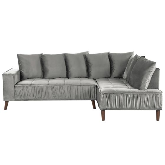 Hjørnesofa 3 personers GRENA Velour Lysegrå Venstrevendt