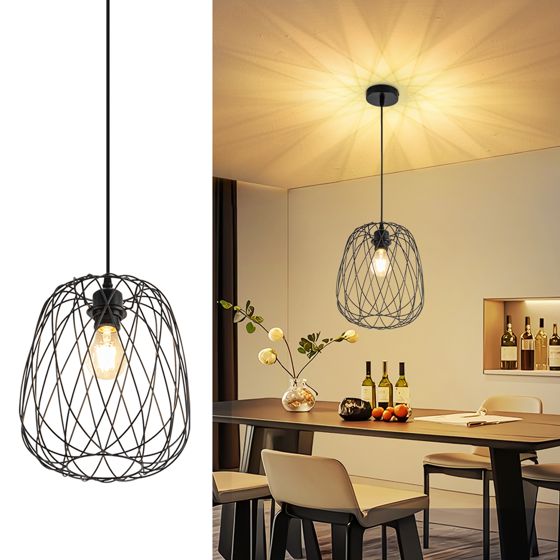 NETTLIFE pendellampe, spisebordVintage - pendellampe - E27, pendellampe Loftlampe, sort, metal, rund, pendellampe