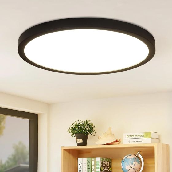 NETTLIFE LED - loftlampe, rund, sort, 24W, moderne, LED neutral hvid, 4000K, IP44 meget tynd, diameter, 23 cm Til køkkenet