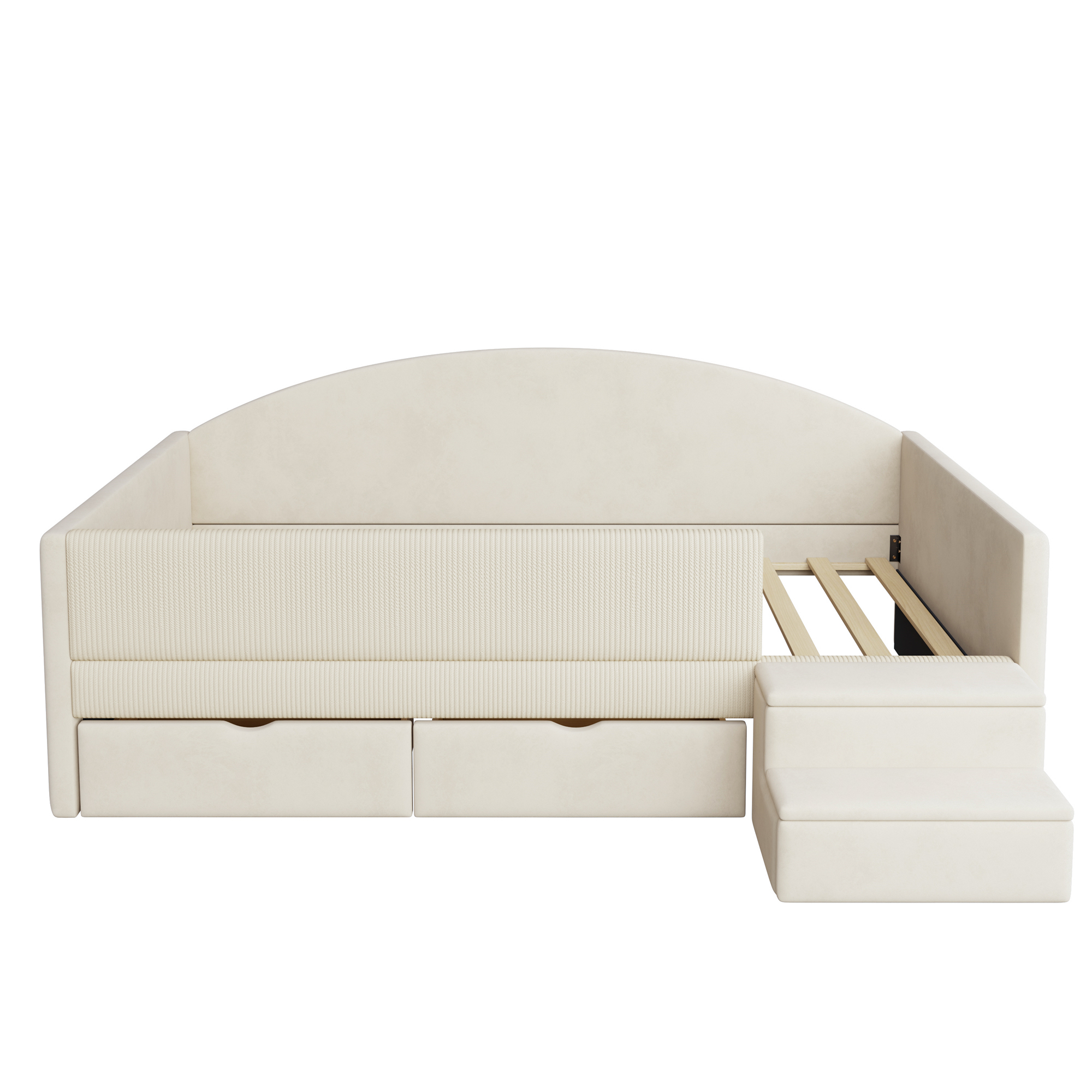 seng 90x190 cm beige upholstered med skuffer og sikkerhedsskinner