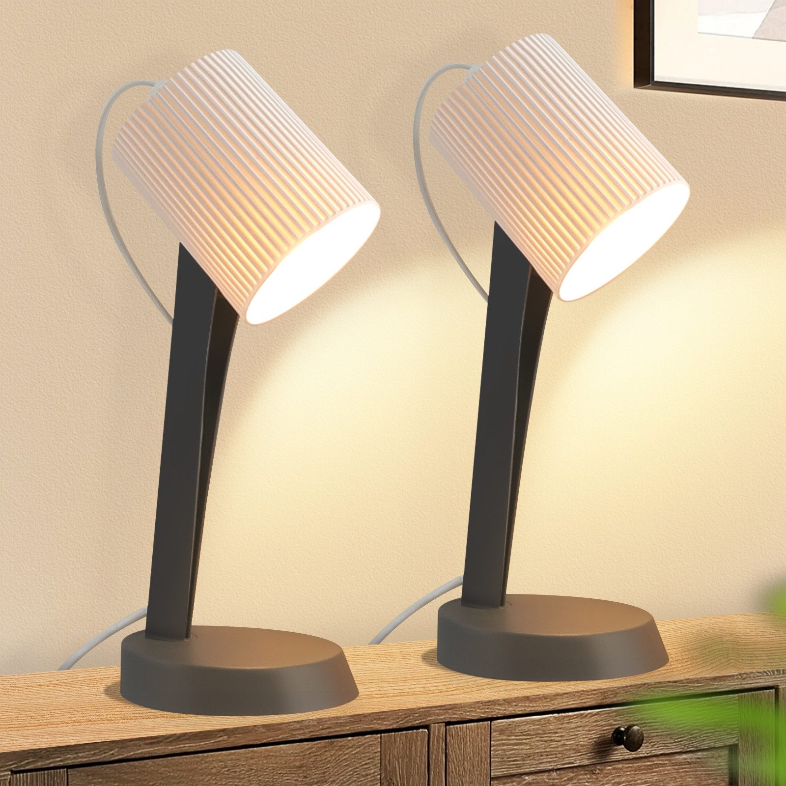 NETTLIFE Natbordslampe, Bordlampe til Stue med Ledning - Sæt med 2 Moderne Små E14 Bordlamper