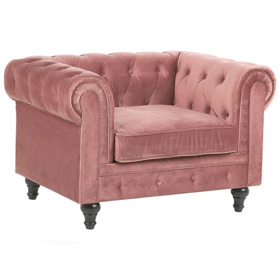 Lænestol CHESTERFIELD Velour Lyserød